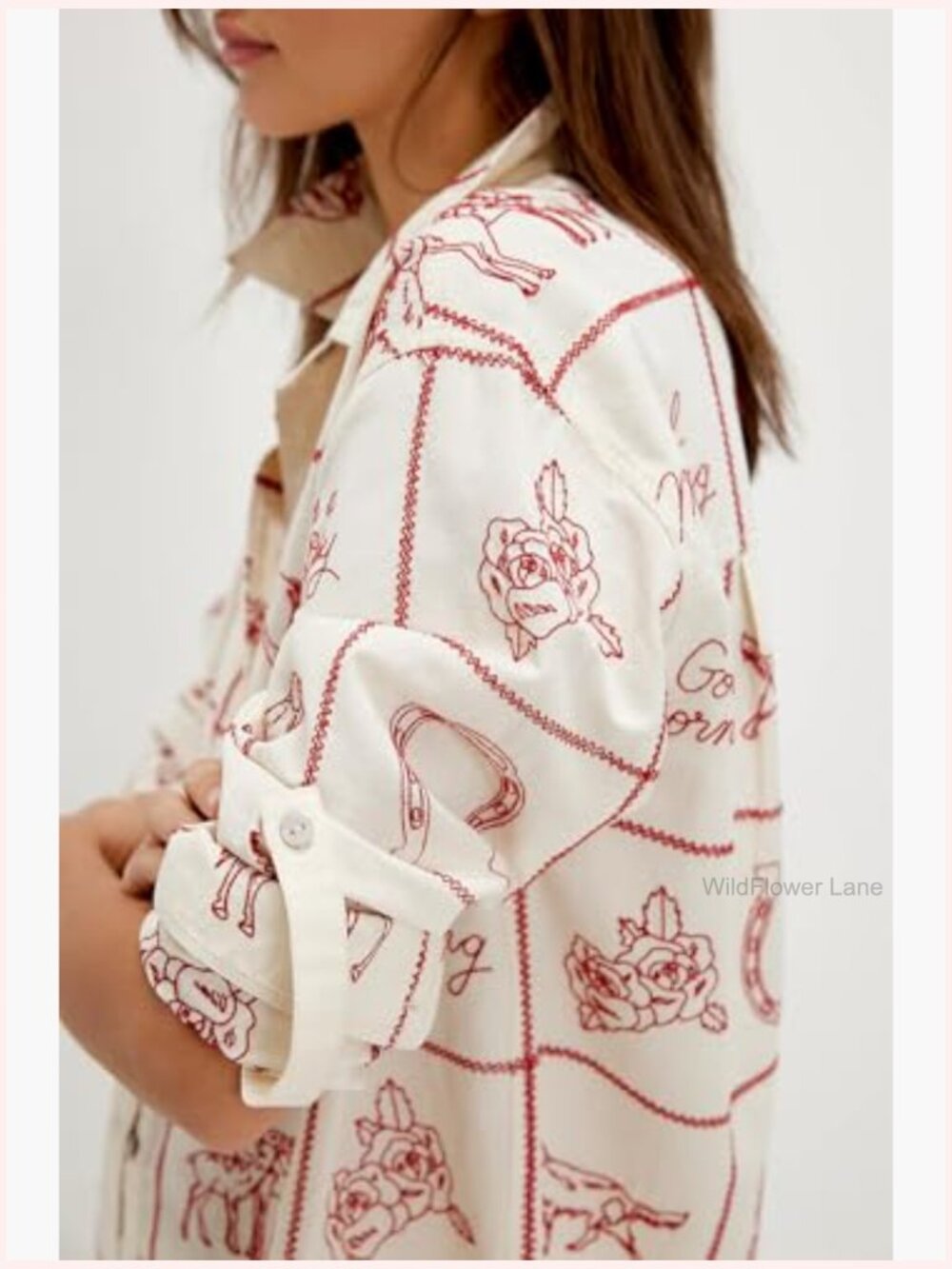 Y2K Boho Floral Long Sleeve Flowy Blouse Button Down Shirt Going Out Top - Picture 5 of 5